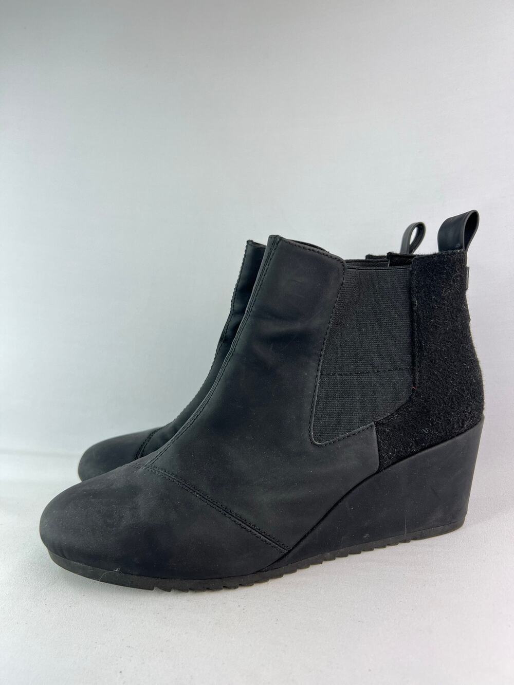 TOMS Kala Women's Wedge Ankle Boots Black Nubuck Leather Size US 11 Booties